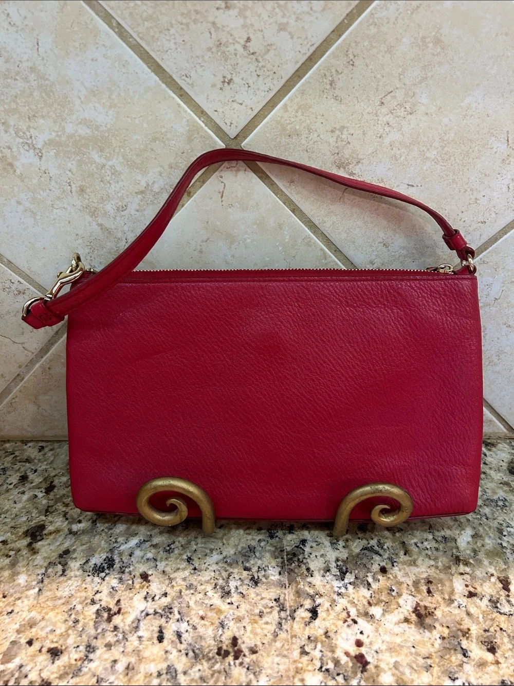 Coach Large Wristlet 25 Refined Pebble Leather- Red